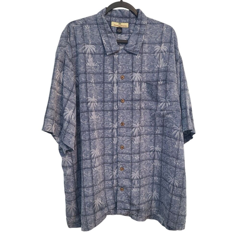 Tommy Bahama Relax Silk Camp Shirt XXL Blue Button Up Palm Tree Resort Cruise